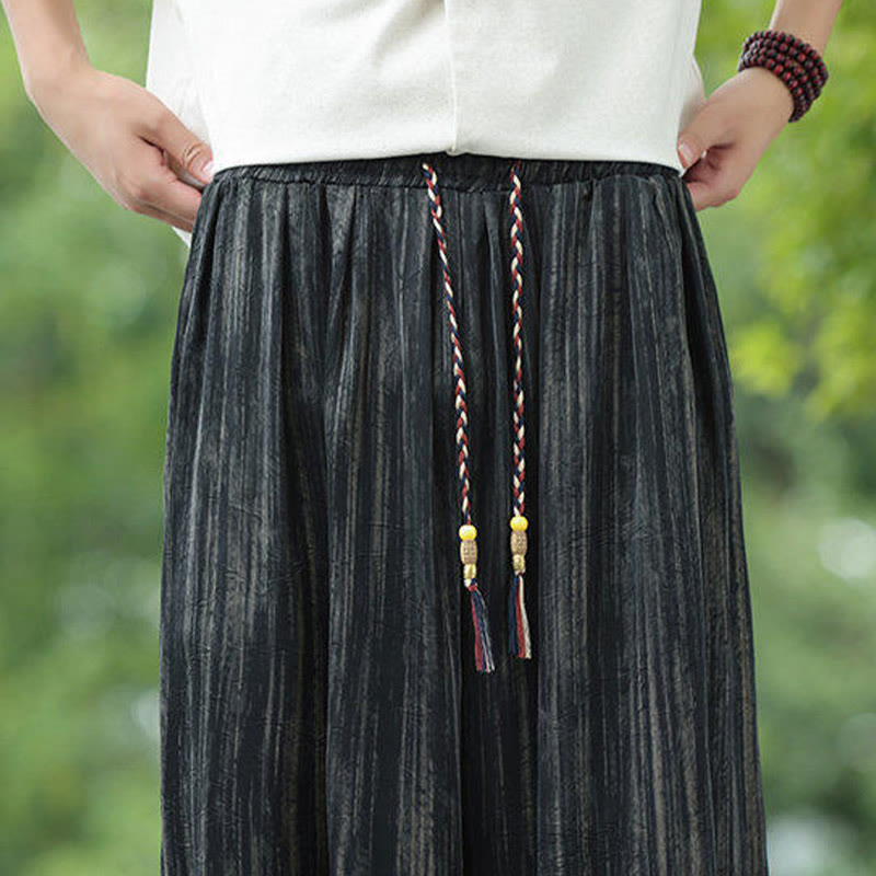Buddha Stones夏用 ブラックストライプ ドローストリング メンズ ハーレムパンツ ポケット付き - image 10