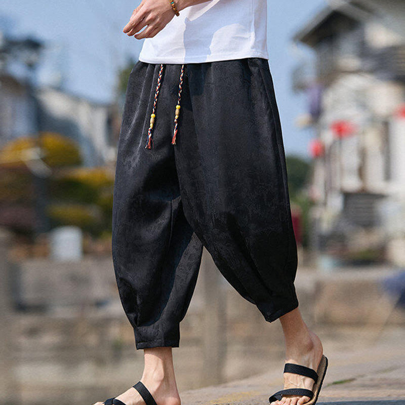 Buddha Stones夏 キャラクター 刺繍 デザイン ドローストリング メンズ 7-8丈 ポケット付きパンツ - image 4