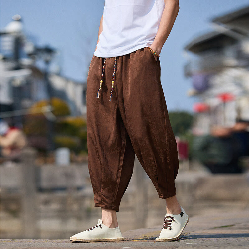 Buddha Stones夏 キャラクター 刺繍 デザイン ドローストリング メンズ 7-8丈 ポケット付きパンツ - サドルブラウン - US/UK/AU46、 EU56 (5XL) - image 8
