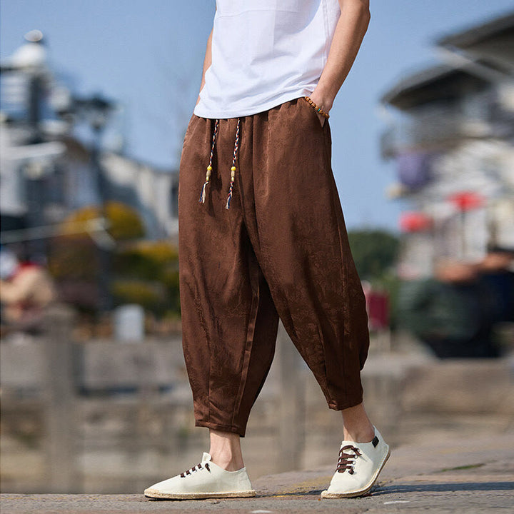 Buddha Stones夏 キャラクター 刺繍 デザイン ドローストリング メンズ 7-8丈 ポケット付きパンツ - サドルブラウン - US/UK/AU46、 EU56 (5XL) - image 8