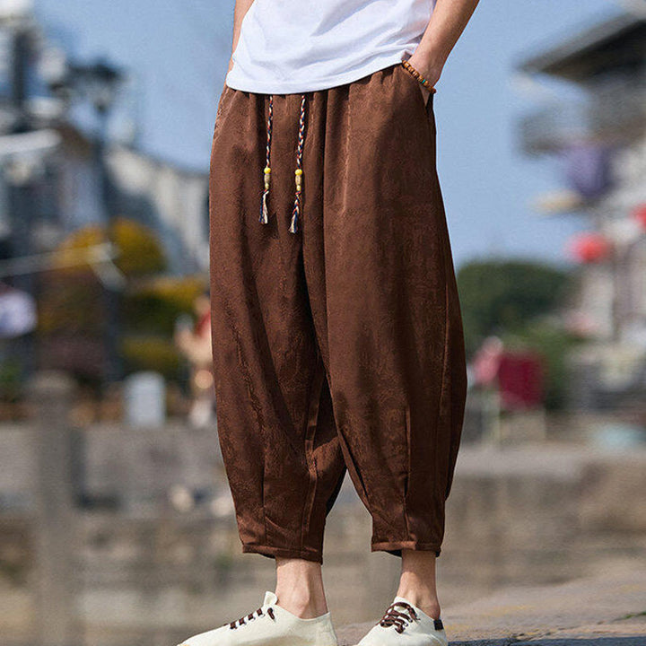Buddha Stones夏 キャラクター 刺繍 デザイン ドローストリング メンズ 7-8丈 ポケット付きパンツ - image 9