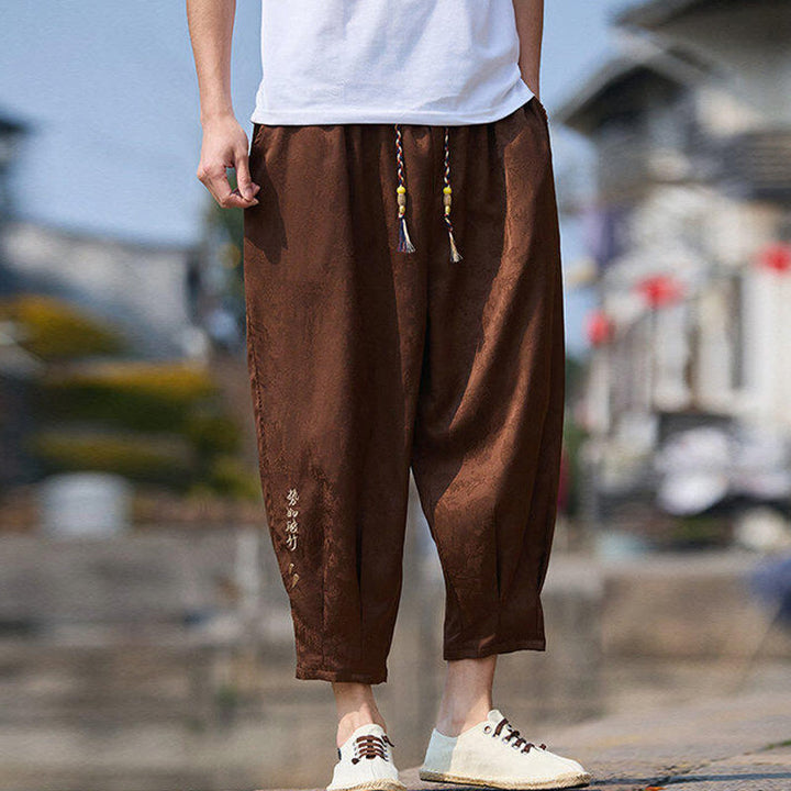 Buddha Stones夏 キャラクター 刺繍 デザイン ドローストリング メンズ 7-8丈 ポケット付きパンツ - image 13