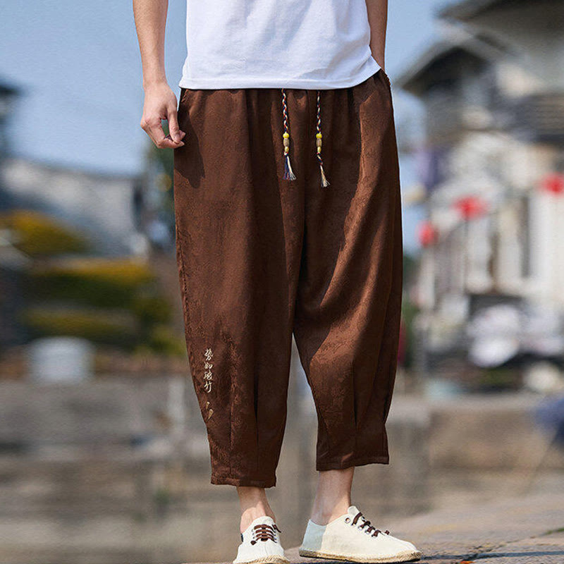 Buddha Stones夏 キャラクター 刺繍 デザイン ドローストリング メンズ 7-8丈 ポケット付きパンツ - image 13