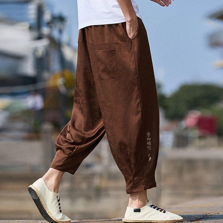 Buddha Stones夏 キャラクター 刺繍 デザイン ドローストリング メンズ 7-8丈 ポケット付きパンツ - image 10