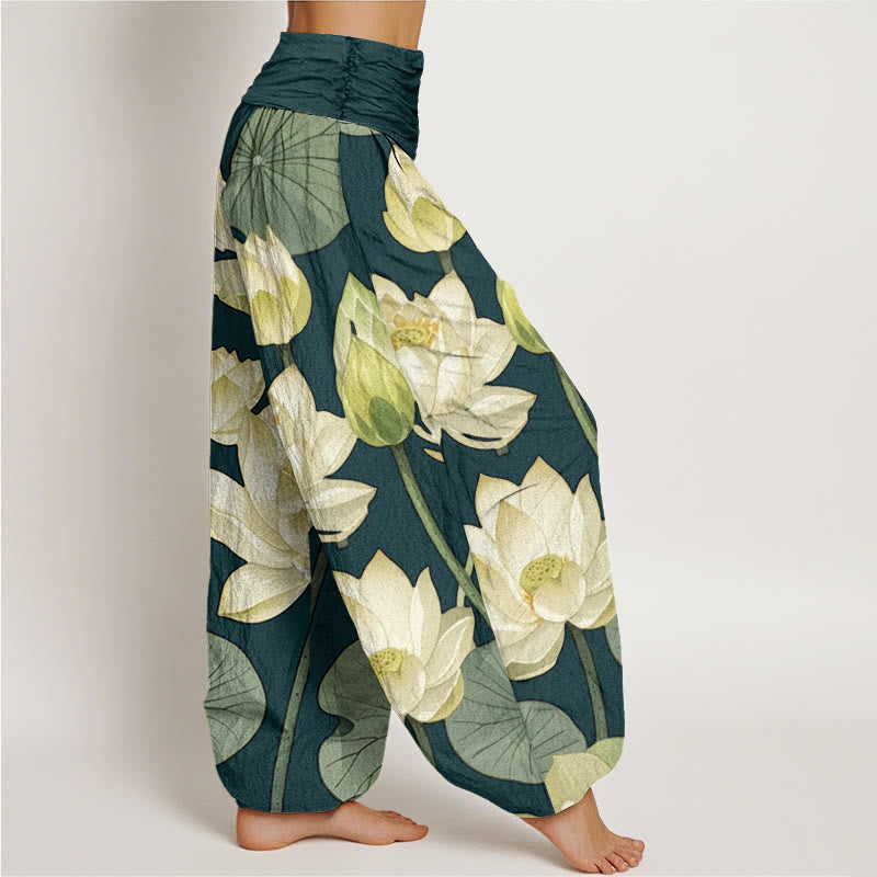 Buddha Stonesカジュアル 蓮の花 ポッド柄 レディース 伸縮性ウエスト ハーレムパンツ - image 2