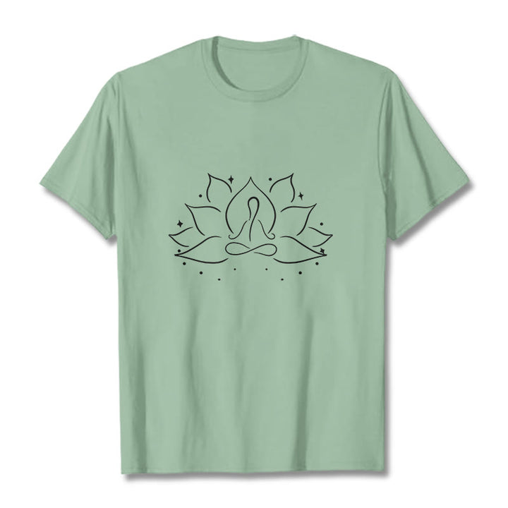 Buddha Stonesと蓮の花の瞑想ヨガのポーズデザインTシャツ - 淡い緑色 - 2XL - image 14