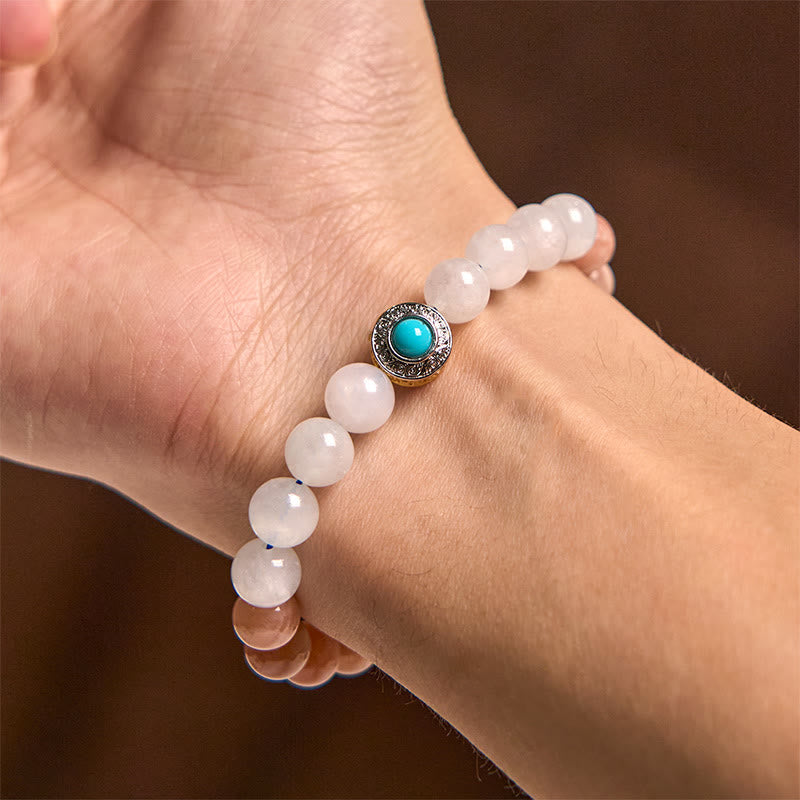 Buddha Stonesナチュラルピーチムーンストーン アクアマリン スージングブレスレット