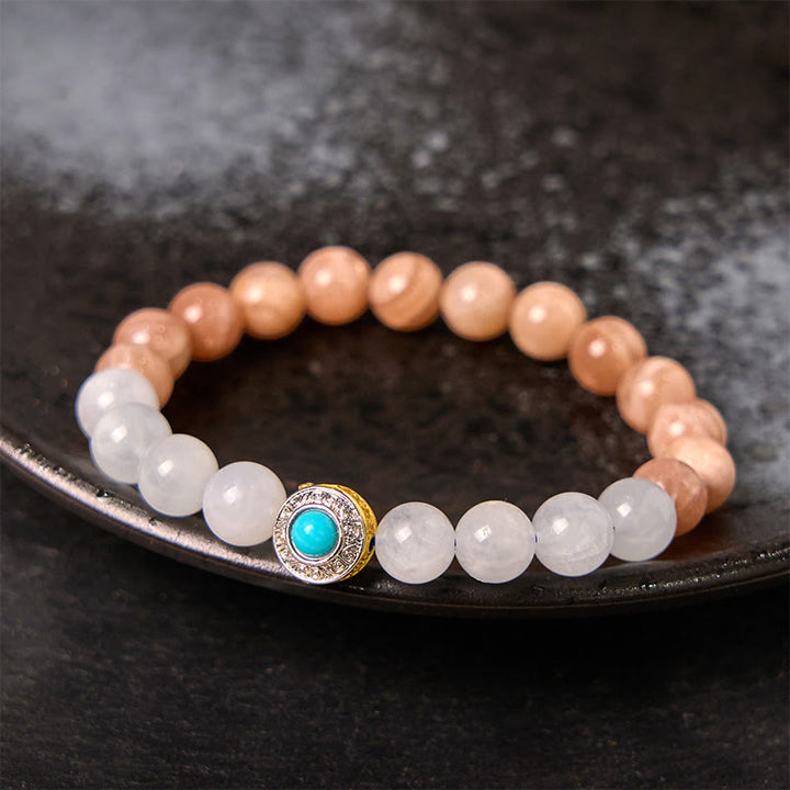 Buddha Stonesナチュラルピーチムーンストーン アクアマリン スージングブレスレット