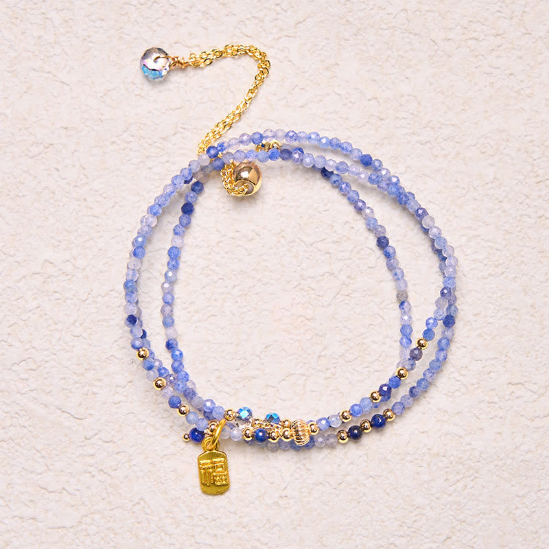 Buddha Stones3mm 極薄ビーズ 天然ラズライト トリプルラップ 福文字 ポジティブブレスレット