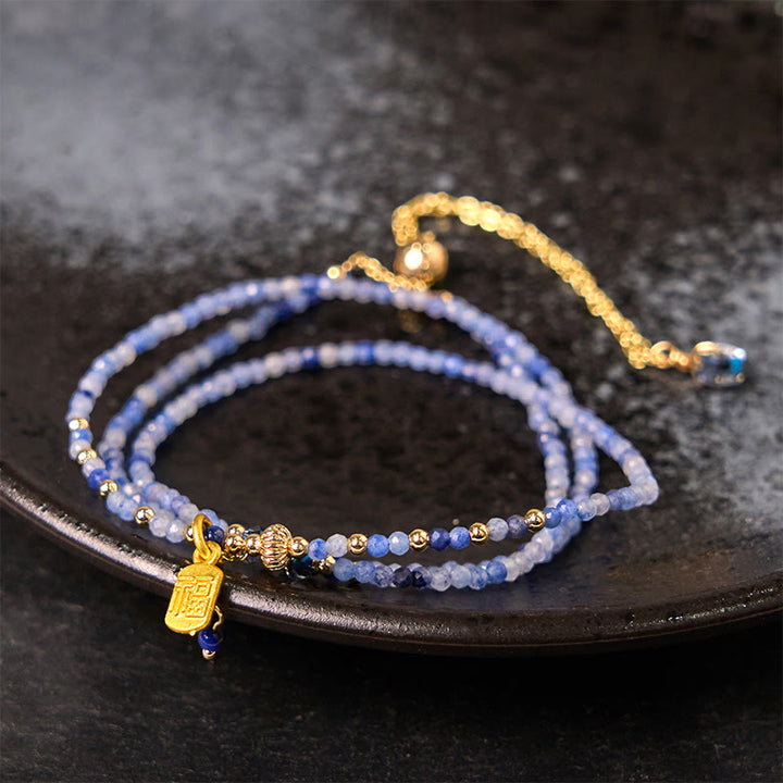 Buddha Stones3mm 極薄ビーズ 天然ラズライト トリプルラップ 福文字 ポジティブブレスレット