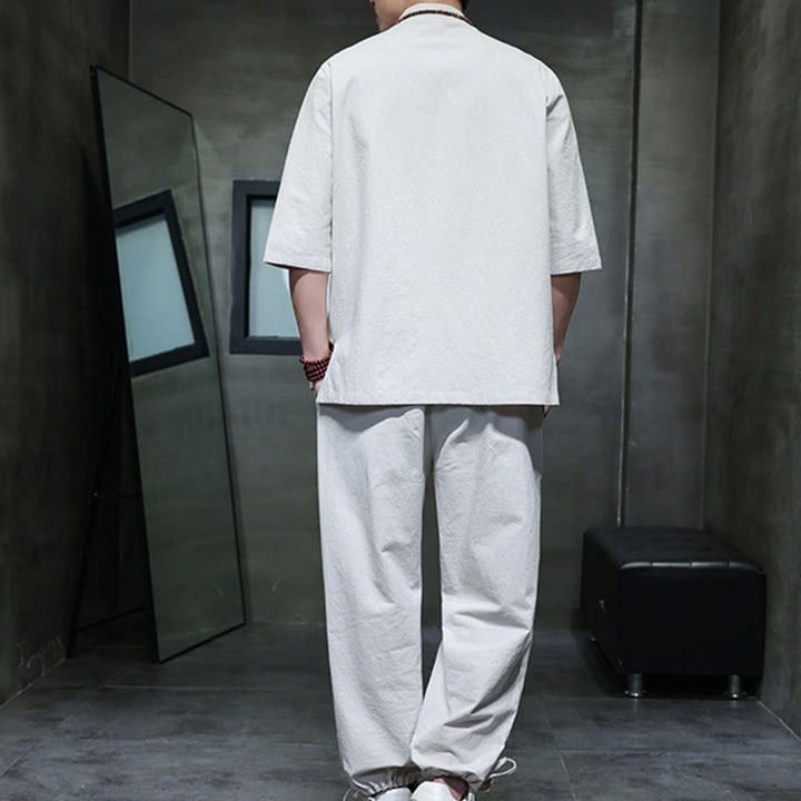 Buddha Stones 2点セット 唐装 カエルボタンデザイン シャツパンツ ポケット付き メンズ コットンリネン 瞑想用布セット - image 22