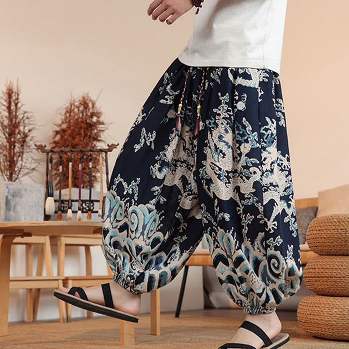 Buddha Stonesドラゴンプリント コットン メンズ ハーレム アンクル丈 パンツ ポケット付き - image 4