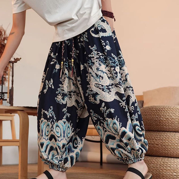 Buddha Stonesドラゴンプリント コットン メンズ ハーレム アンクル丈 パンツ ポケット付き - image 5