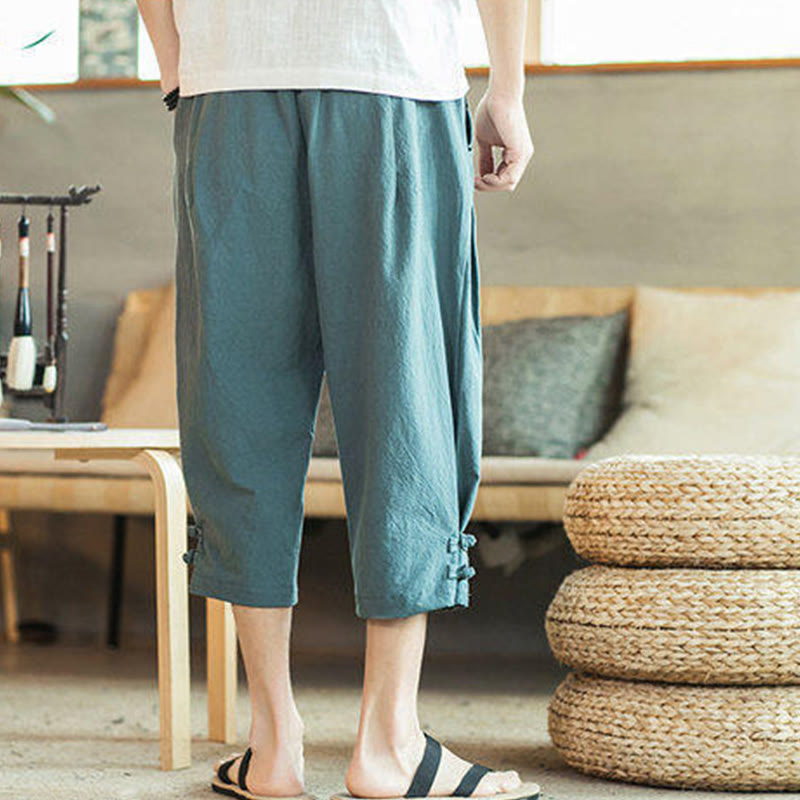 Buddha Stones鶴 刺繍 コットン メンズ クロップド ハーレムパンツ ポケット付き - image 4