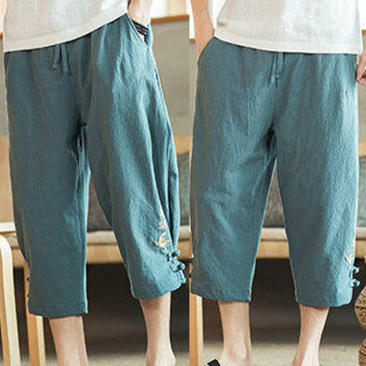 Buddha Stones鶴 刺繍 コットン メンズ クロップド ハーレムパンツ ポケット付き - image 10