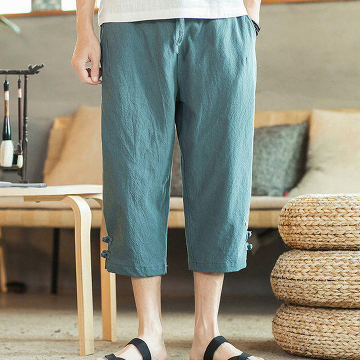 Buddha Stones鶴 刺繍 コットン メンズ クロップド ハーレムパンツ ポケット付き - image 5