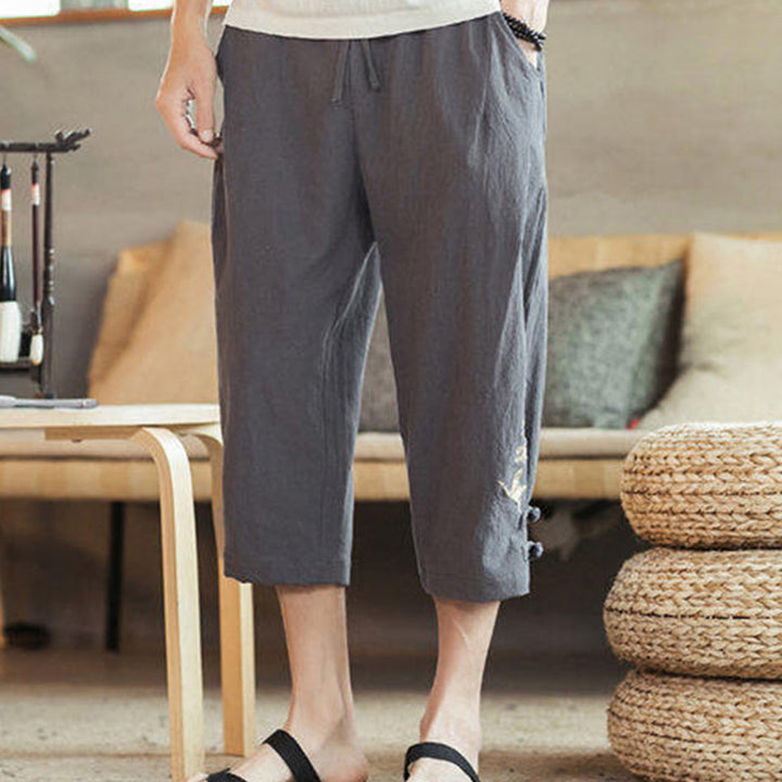 Buddha Stones鶴 刺繍 コットン メンズ クロップド ハーレムパンツ ポケット付き - image 12