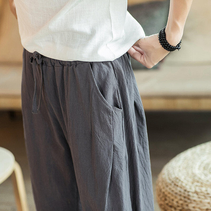 Buddha Stones鶴 刺繍 コットン メンズ クロップド ハーレムパンツ ポケット付き - image 19