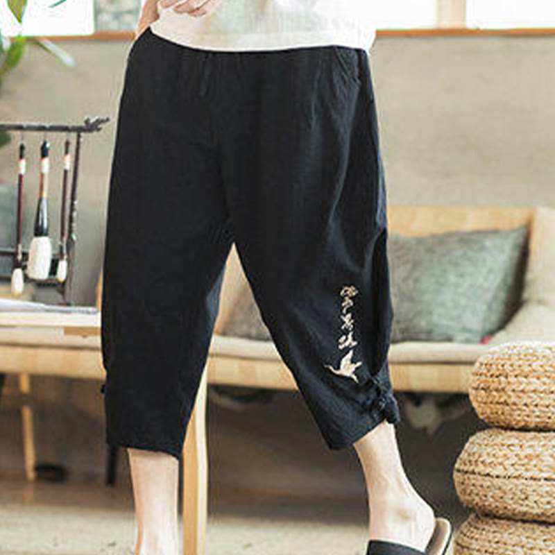 Buddha Stones鶴 刺繍 コットン メンズ クロップド ハーレムパンツ ポケット付き - image 28