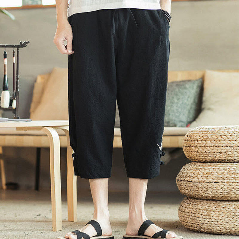 Buddha Stones鶴 刺繍 コットン メンズ クロップド ハーレムパンツ ポケット付き - image 23