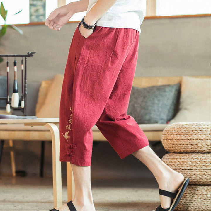 Buddha Stones鶴 刺繍 コットン メンズ クロップド ハーレムパンツ ポケット付き - image 37