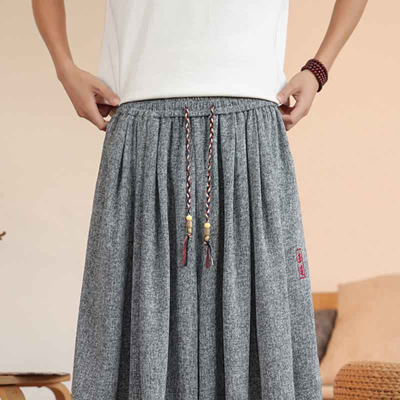 Buddha Stones夏 キャラクター 刺繍 ドローストリング メンズ クロップド アンクル丈 ハーレムパンツ ポケット付き