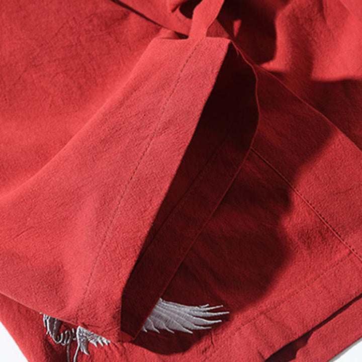 Buddha Stones刺繍 飛翔白鶴 コットンリネン オープンフロントジャケット メンズ着物 - image 10