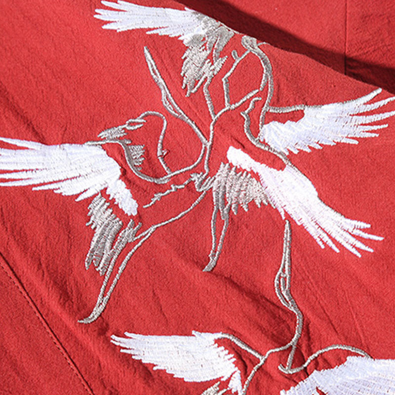 Buddha Stones刺繍 飛翔白鶴 コットンリネン オープンフロントジャケット メンズ着物 - image 8