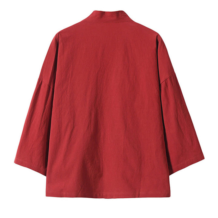 Buddha Stones刺繍 飛翔白鶴 コットンリネン オープンフロントジャケット メンズ着物 - image 3