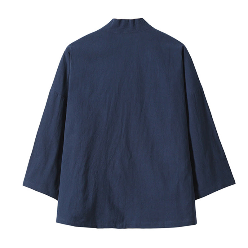 Buddha Stones刺繍 飛翔白鶴 コットンリネン オープンフロントジャケット メンズ着物 - image 16