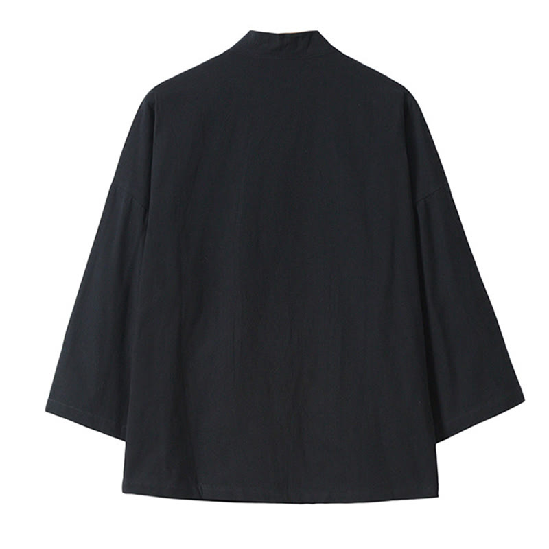 Buddha Stones刺繍 飛翔白鶴 コットンリネン オープンフロントジャケット メンズ着物 - image 14