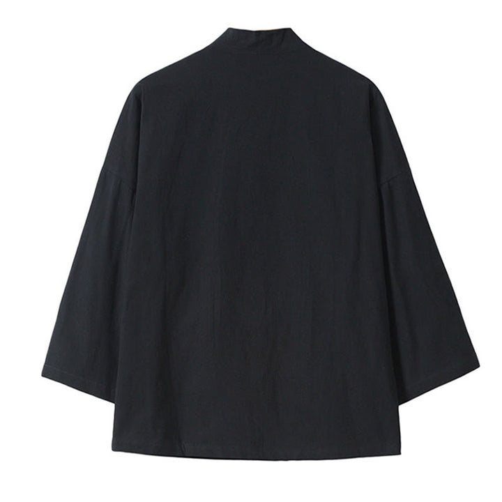 Buddha Stones刺繍 飛翔白鶴 コットンリネン オープンフロントジャケット メンズ着物 - image 14