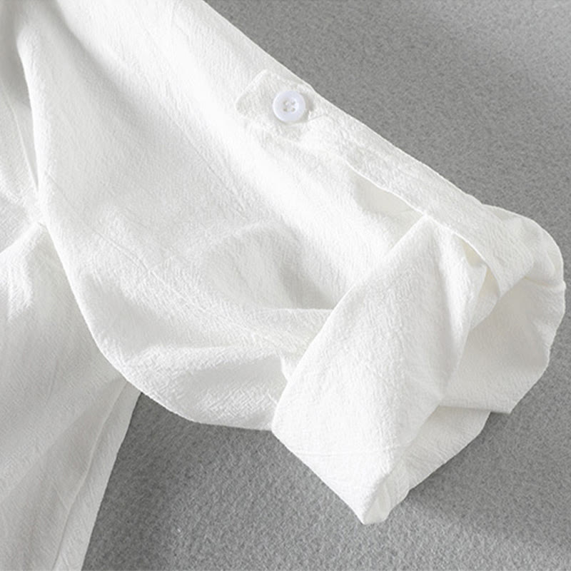 Buddha Stones夏用 無地 メンズ ボタン 半袖 コットンリネン シャツ - image 12