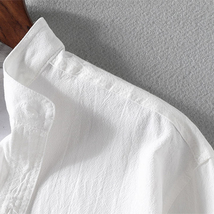 Buddha Stones夏用 無地 メンズ ボタン 半袖 コットンリネン シャツ - image 8