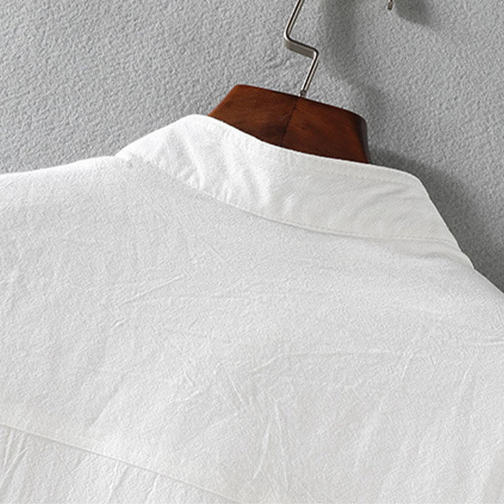 Buddha Stones夏用 無地 メンズ ボタン 半袖 コットンリネン シャツ - image 6