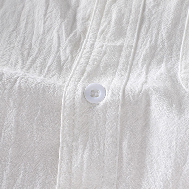 Buddha Stones夏用 無地 メンズ ボタン 半袖 コットンリネン シャツ - image 10