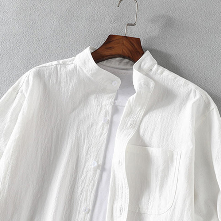 Buddha Stones夏用 無地 メンズ ボタン 半袖 コットンリネン シャツ - image 4