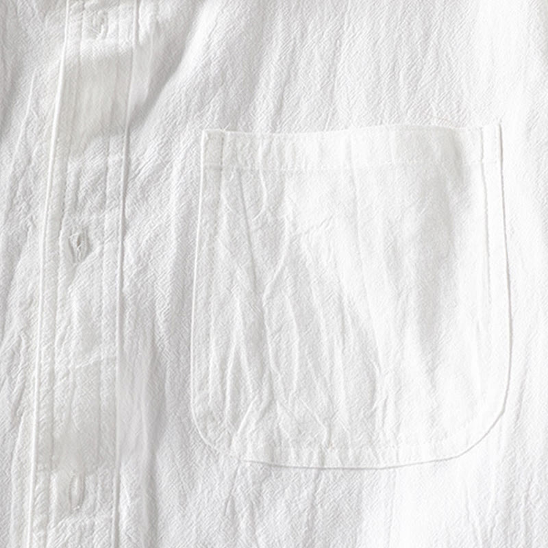 Buddha Stones夏用 無地 メンズ ボタン 半袖 コットンリネン シャツ - image 9