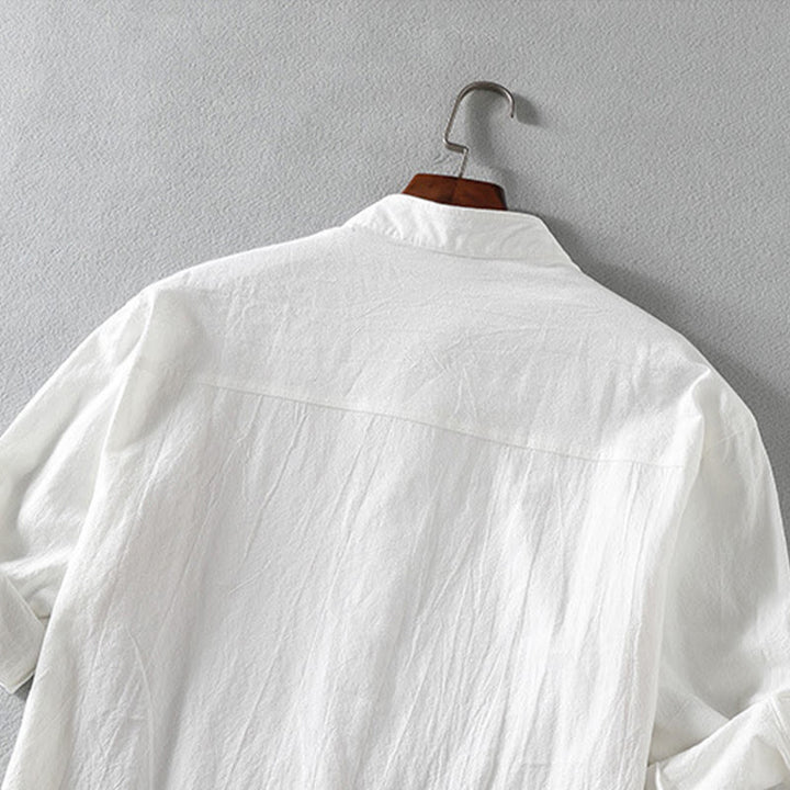 Buddha Stones夏用 無地 メンズ ボタン 半袖 コットンリネン シャツ - image 5