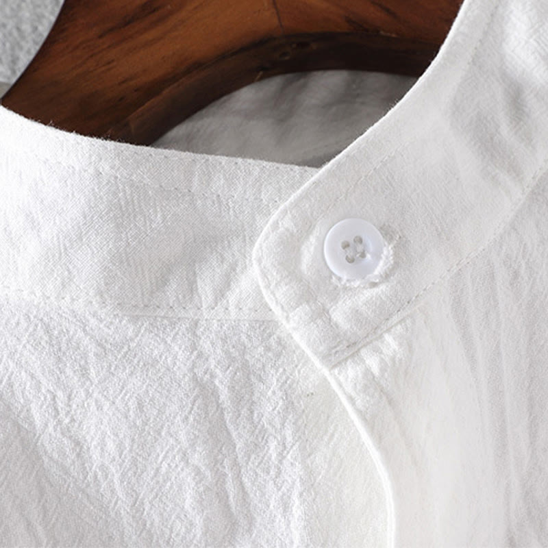 Buddha Stones夏用 無地 メンズ ボタン 半袖 コットンリネン シャツ - image 7