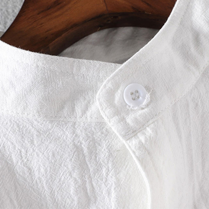 Buddha Stones夏用 無地 メンズ ボタン 半袖 コットンリネン シャツ - image 7