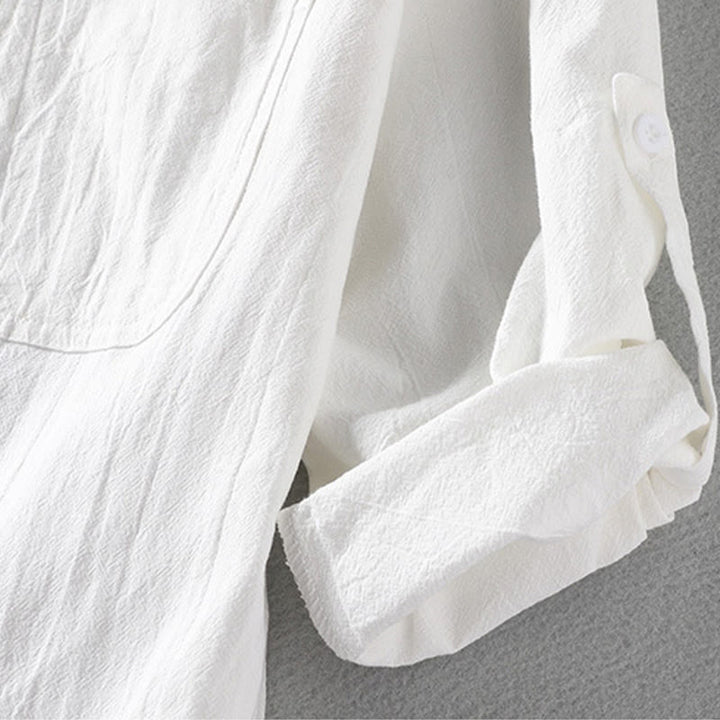 Buddha Stones夏用 無地 メンズ ボタン 半袖 コットンリネン シャツ - image 13