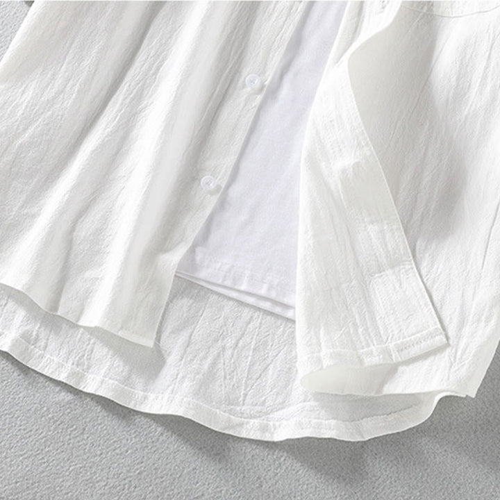 Buddha Stones夏用 無地 メンズ ボタン 半袖 コットンリネン シャツ - image 11