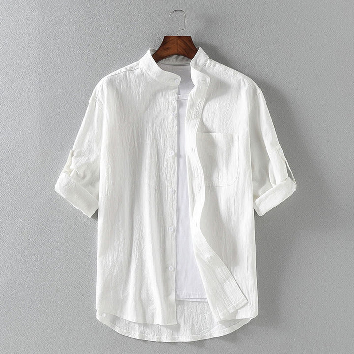 Buddha Stones夏用 無地 メンズ ボタン 半袖 コットンリネン シャツ - 白 - US/UK/AU46、 EU56 (5XL) - image 2