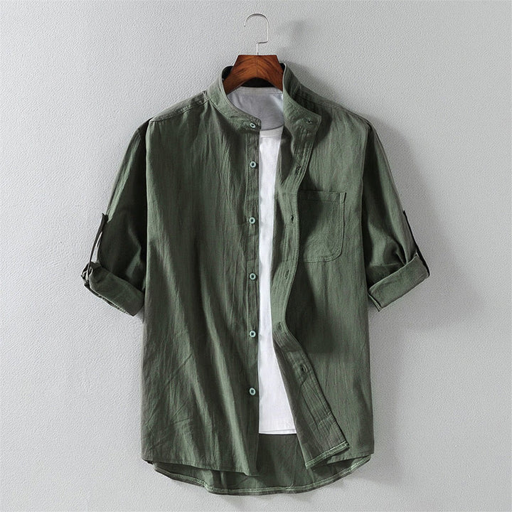 Buddha Stones夏用 無地 メンズ ボタン 半袖 コットンリネン シャツ - ダークシーグリーン - US/UK/AU46、 EU56 (5XL) - image 16