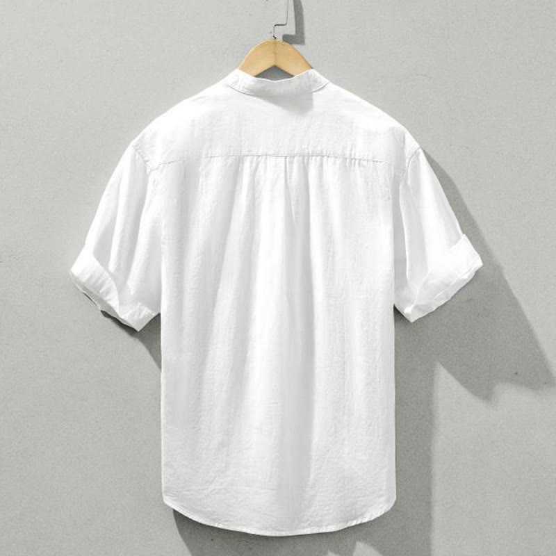 Buddha Stonesサマーソリッド メンズ ハーフボタン 半袖 コットンシャツ - image 16