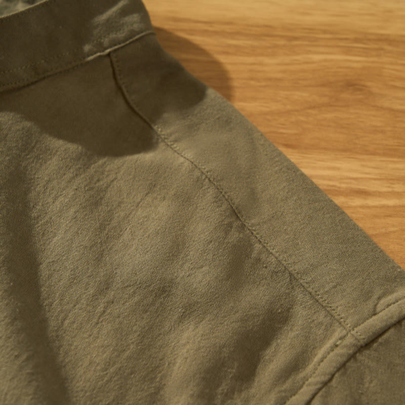Buddha Stonesサマーソリッド メンズ ハーフボタン 半袖 コットンシャツ - image 30