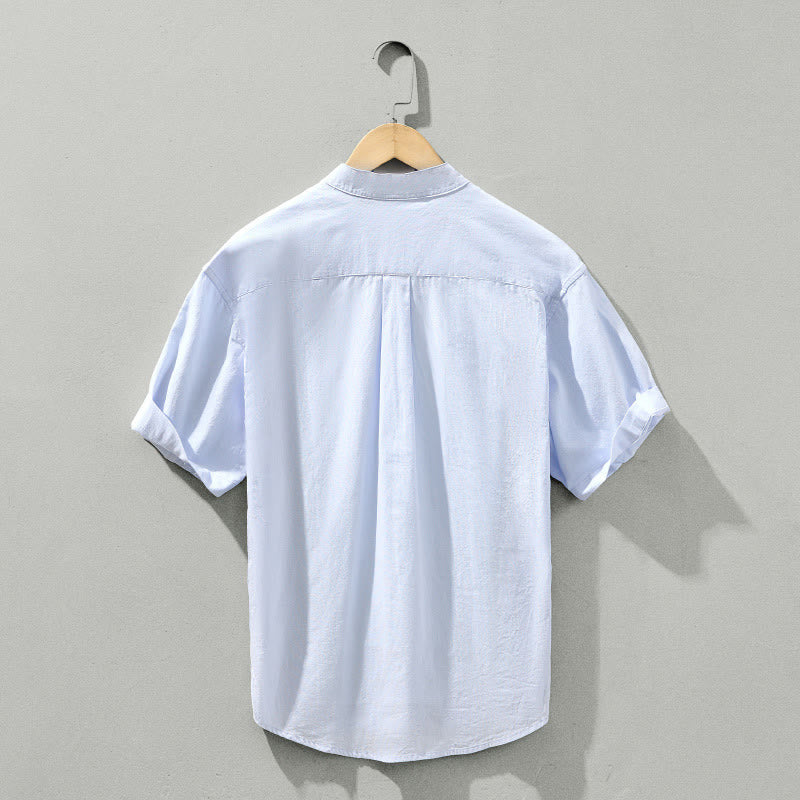 Buddha Stonesサマーソリッド メンズ ハーフボタン 半袖 コットンシャツ - image 2