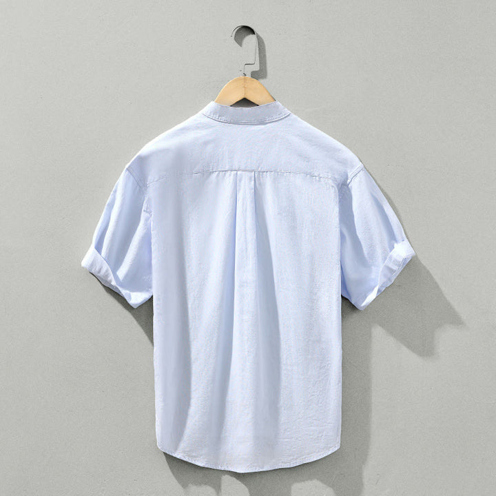 Buddha Stonesサマーソリッド メンズ ハーフボタン 半袖 コットンシャツ - image 2