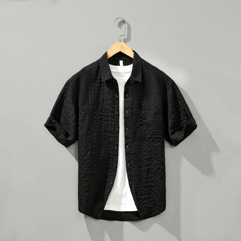 Buddha Stones夏用 無地 通気性 メンズ ボタン 半袖 テンセルシャツ - 黒 - US/UK/AU42、 EU52 (3XL) - image 20